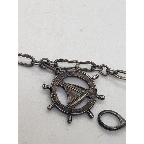 Vintage Sterling Silver Charm Bracelet Cowboy Nautical Scissors Ring Hat 7in - Picture 6 of 16